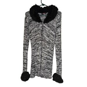 Y2K Wishlist Chunky Knit‎ Fur Trimmed Cardigan Med Sweater Boho Whimsygoth
